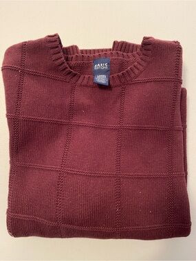 Basic Editions Men's Wine Crewneck Knit Sweater